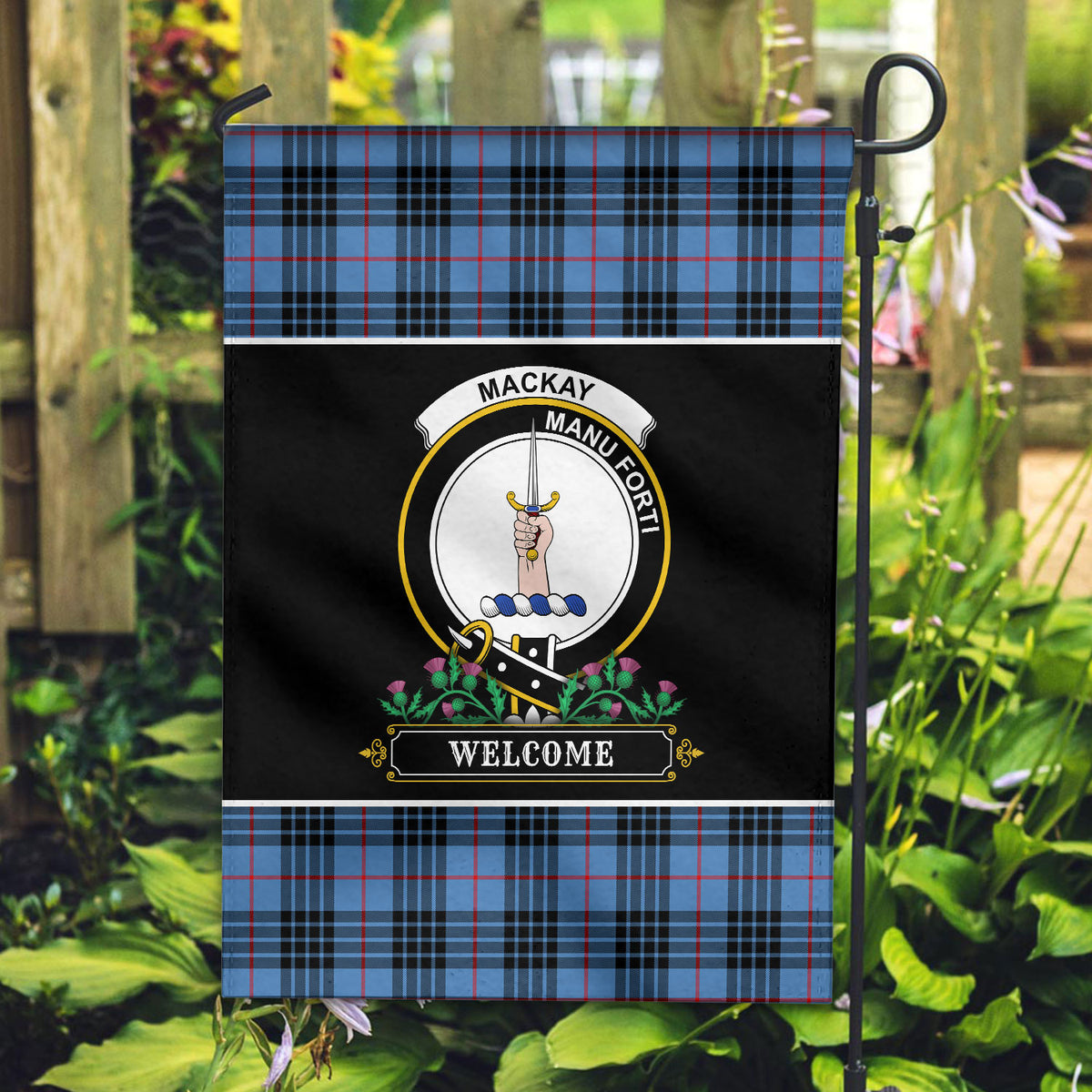 MacKay Blue Tartan Crest Garden Flag - Welcome Style