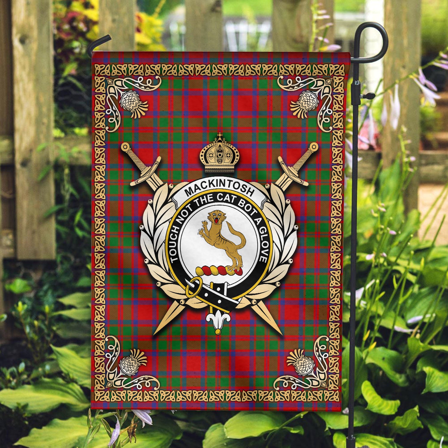 MacKintosh Modern Tartan Crest Garden Flag - Celtic Thistle Style