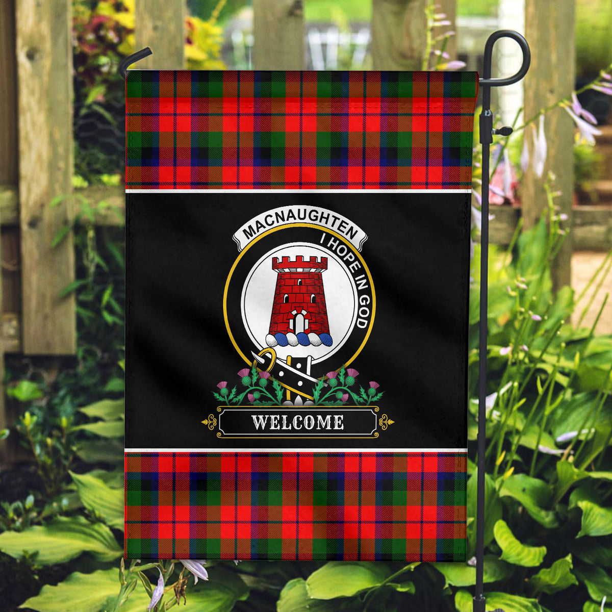 MacNaughten Tartan Crest Garden Flag - Welcome Style
