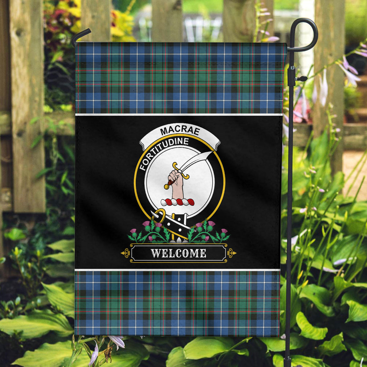 MacRae Hunting Ancient Tartan Crest Garden Flag - Welcome Style