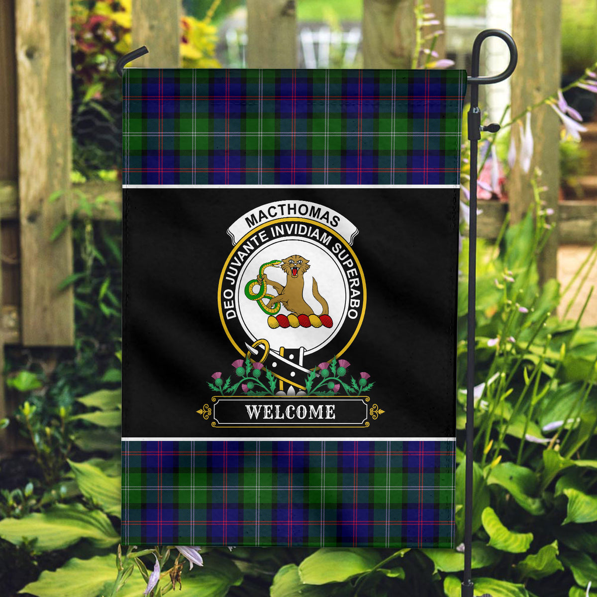 MacThomas Modern Tartan Crest Garden Flag - Welcome Style