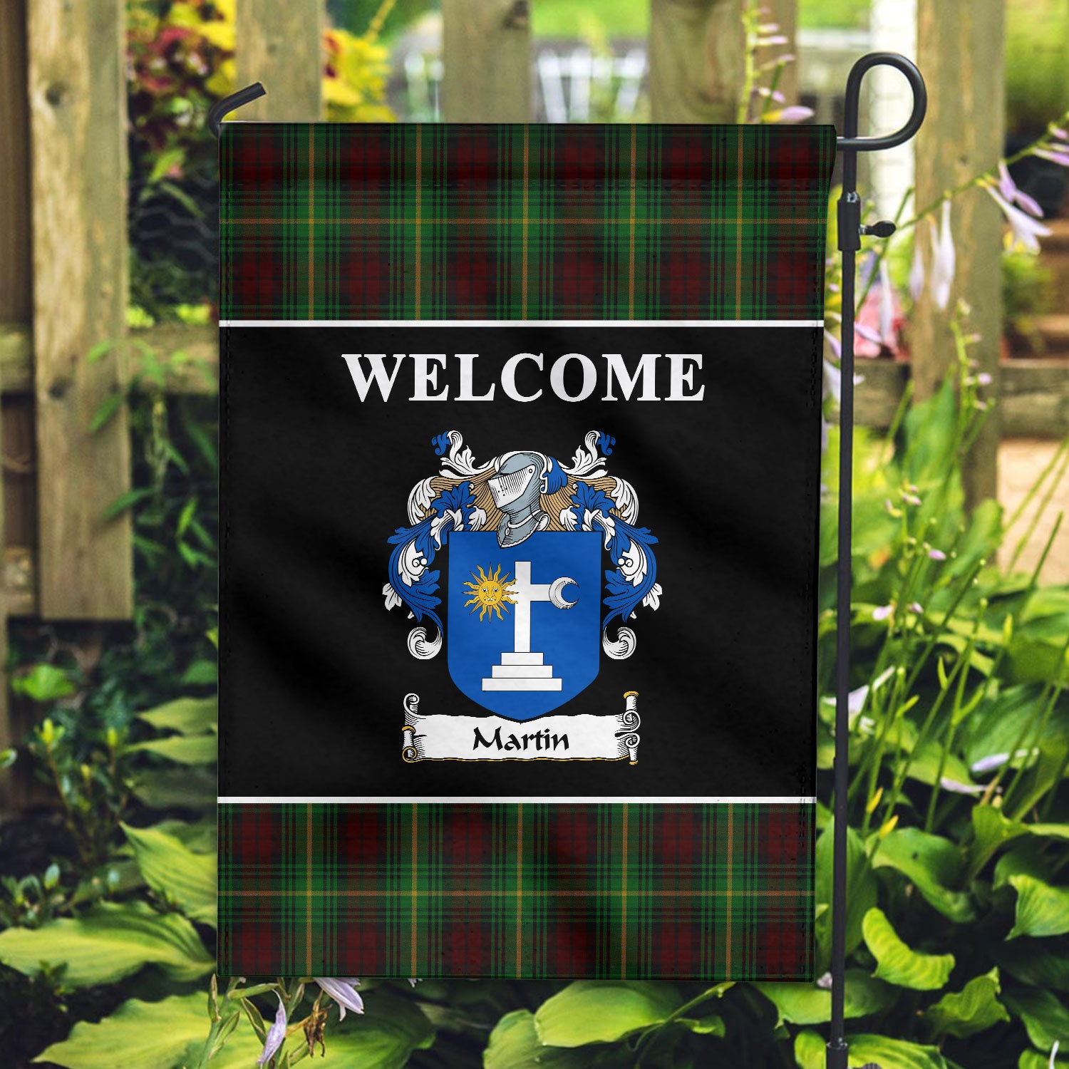 Martin Tartan Crest Black Garden Flag