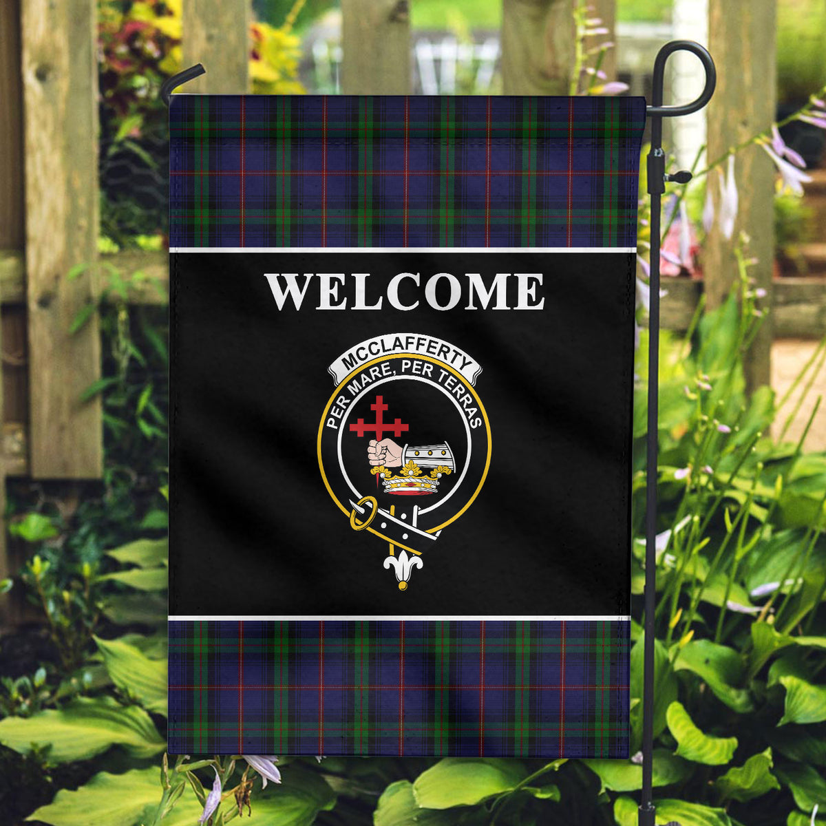 McClafferty Tartan Crest Black Garden Flag