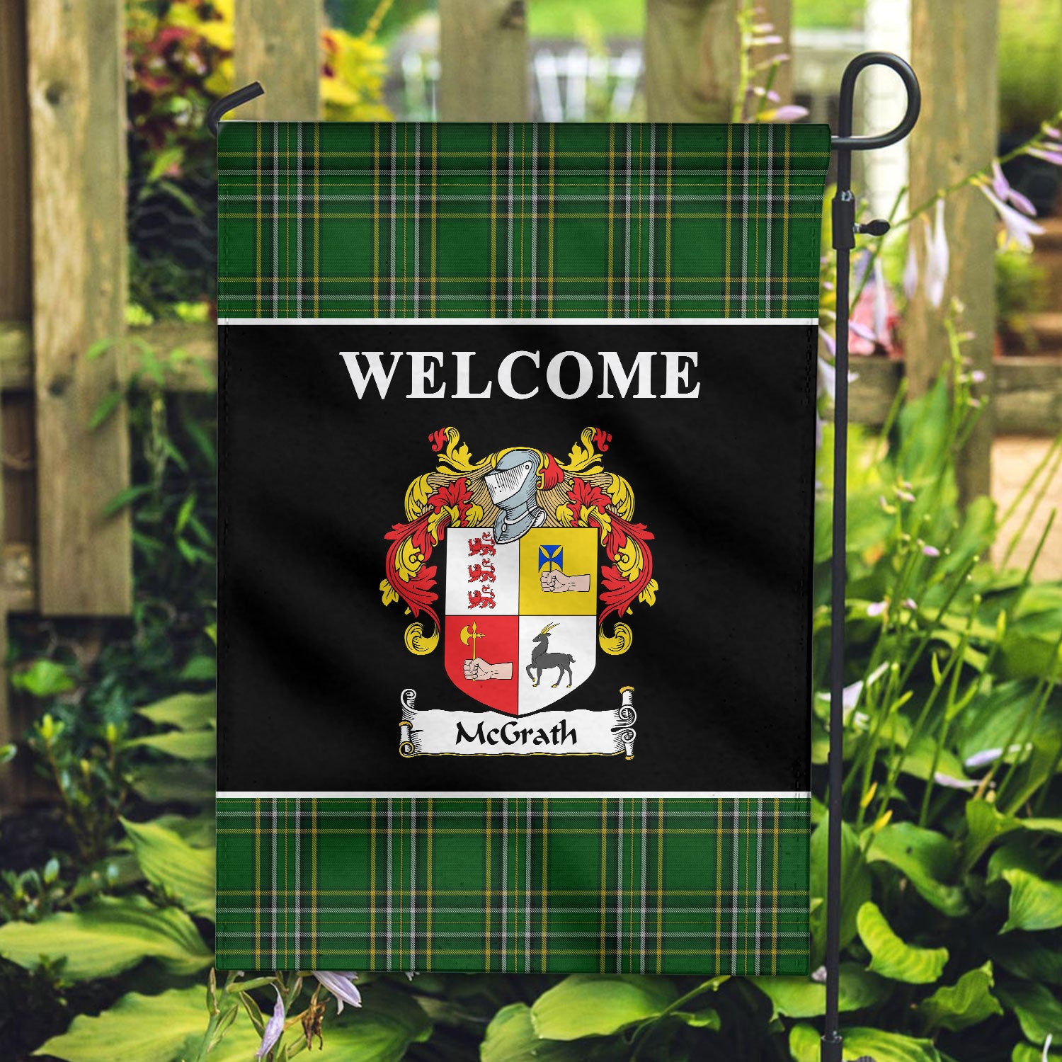 McGrath Tartan Crest Black Garden Flag