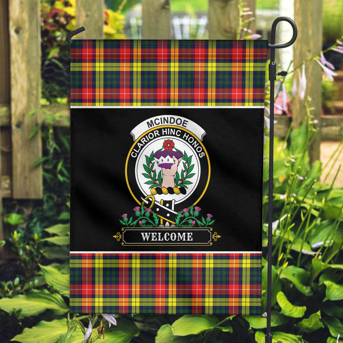McIndoe Tartan Crest Garden Flag - Welcome Style