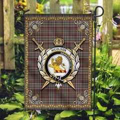 Nicolson Hunting Weathered Tartan Crest Garden Flag - Celtic Thistle Style