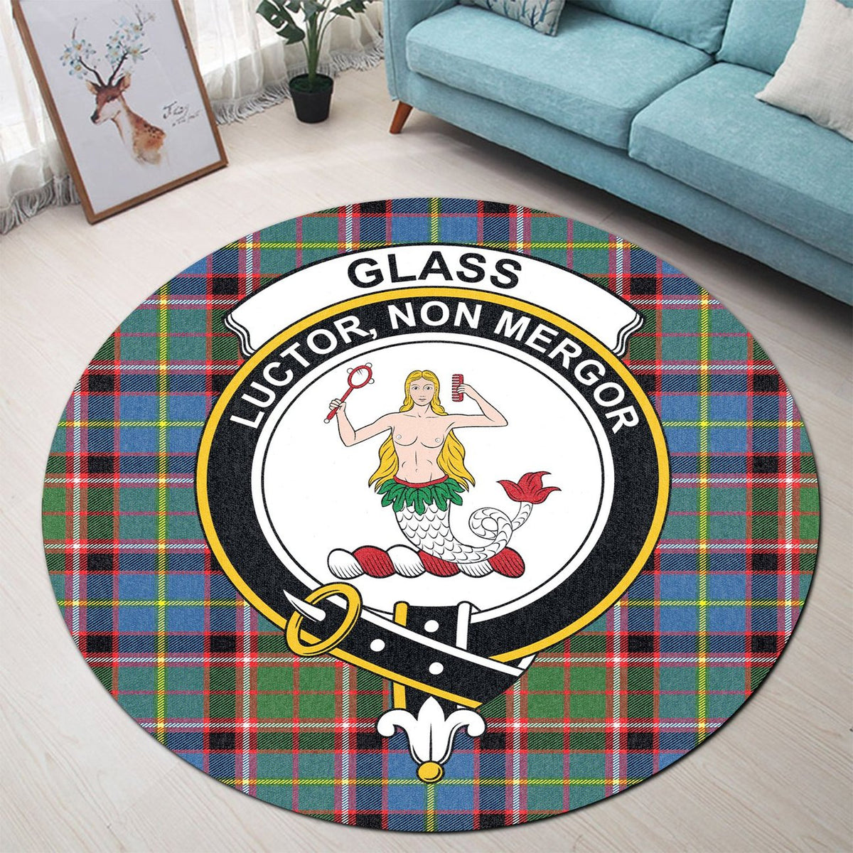 Glass Tartan Crest Round Rug