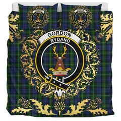 Gordon 01 Tartan Crest Bedding Set - Golden Thistle Style