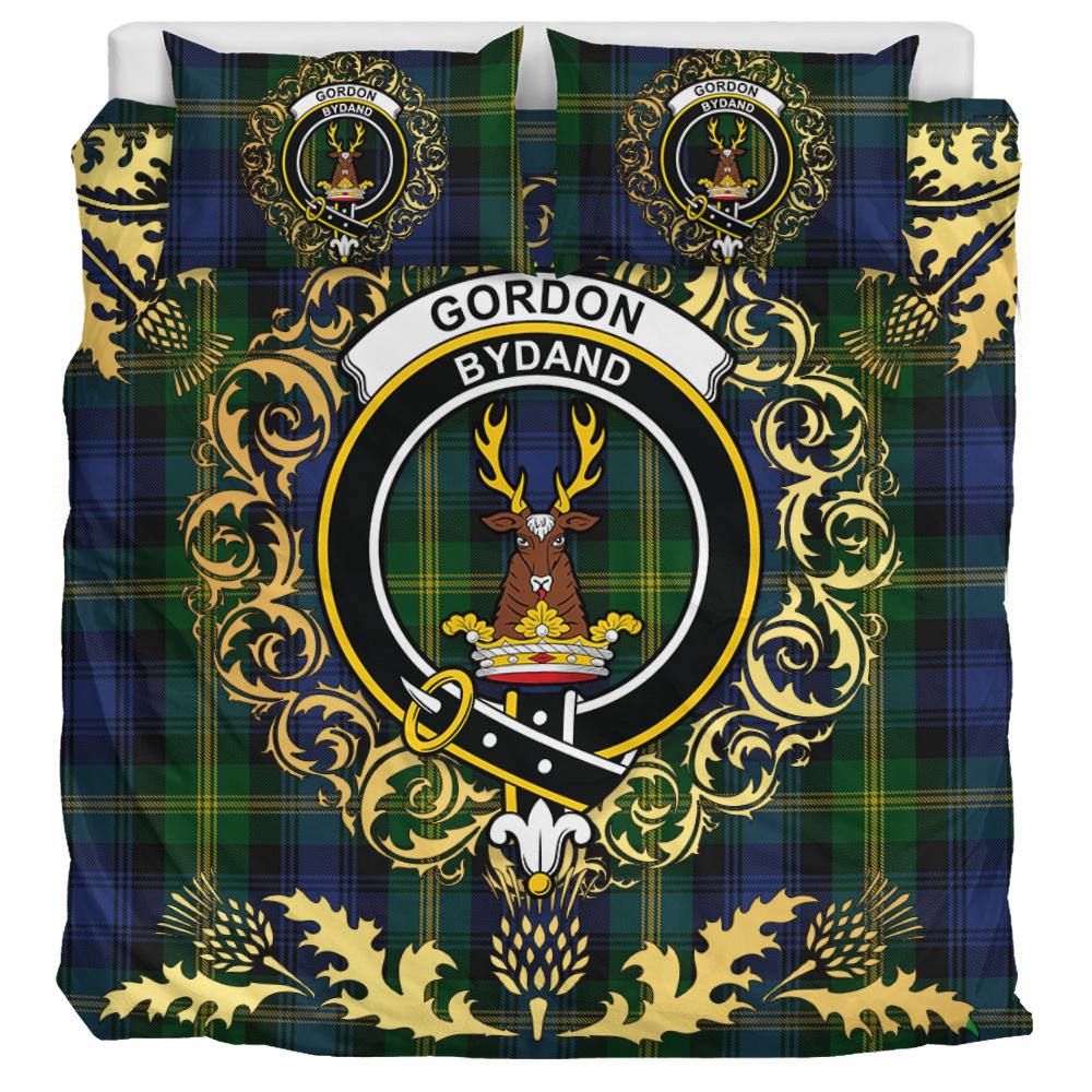 Gordon 02 Tartan Crest Bedding Set - Golden Thistle Style