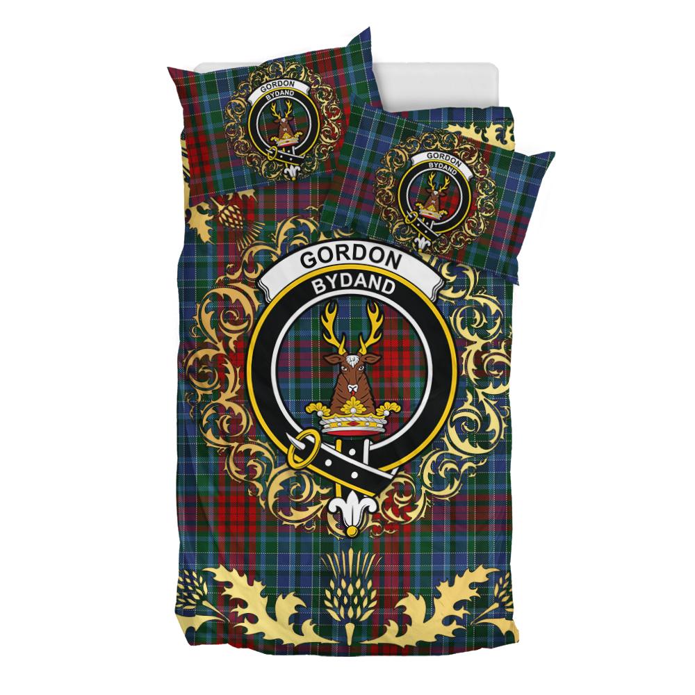 Gordon 03 Tartan Crest Bedding Set - Golden Thistle Style