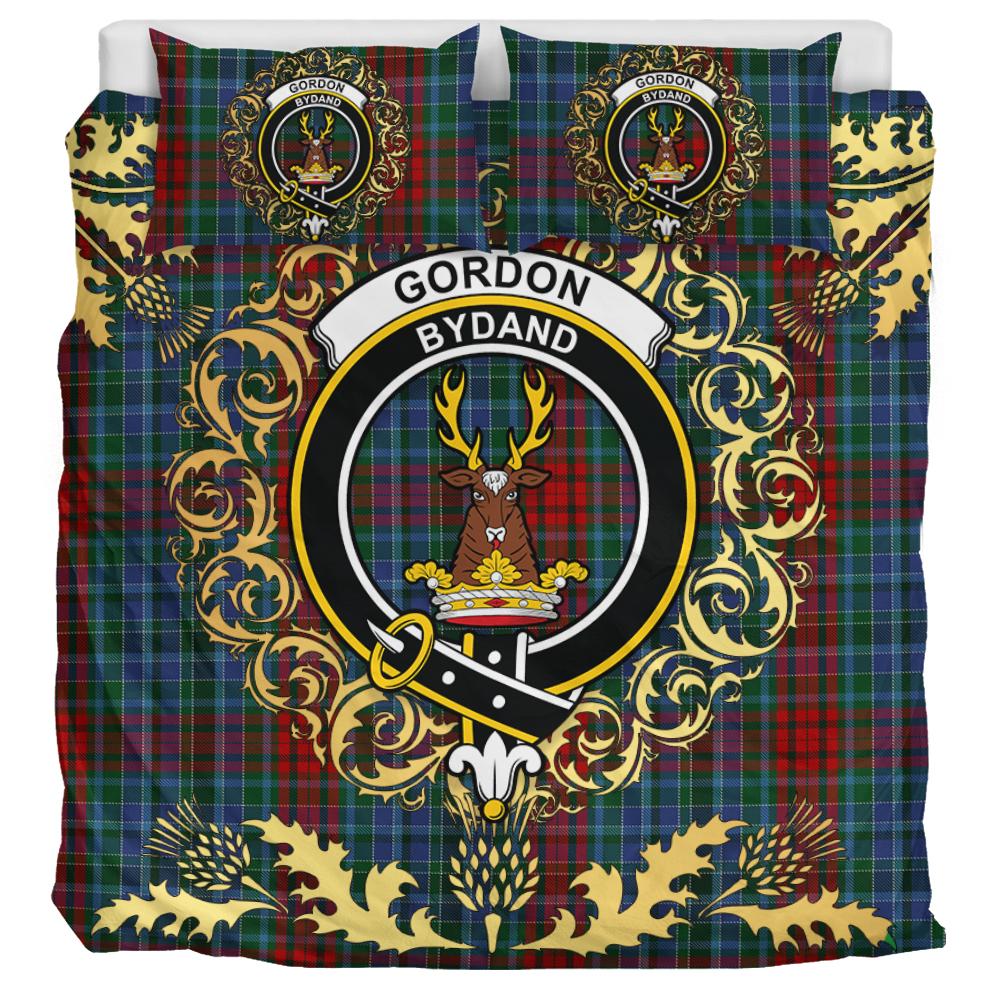 Gordon 03 Tartan Crest Bedding Set - Golden Thistle Style