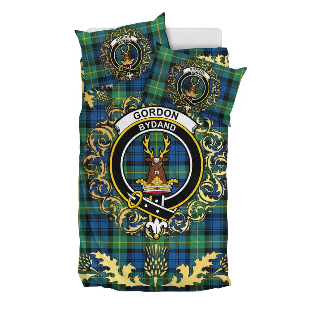 Gordon Ancient Tartan Crest Bedding Set - Golden Thistle Style