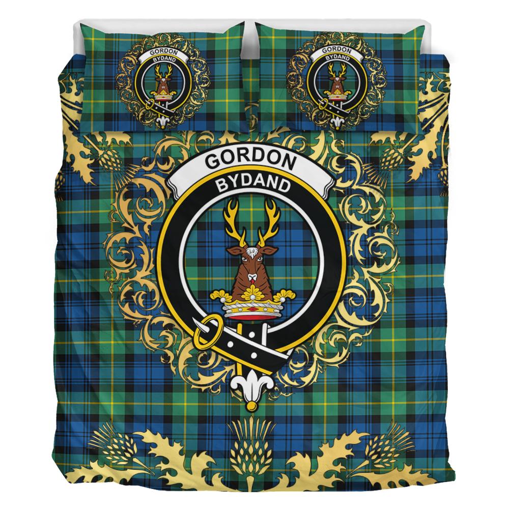 Gordon Ancient Tartan Crest Bedding Set - Golden Thistle Style