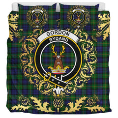 Gordon Tartan Crest Bedding Set - Golden Thistle Style