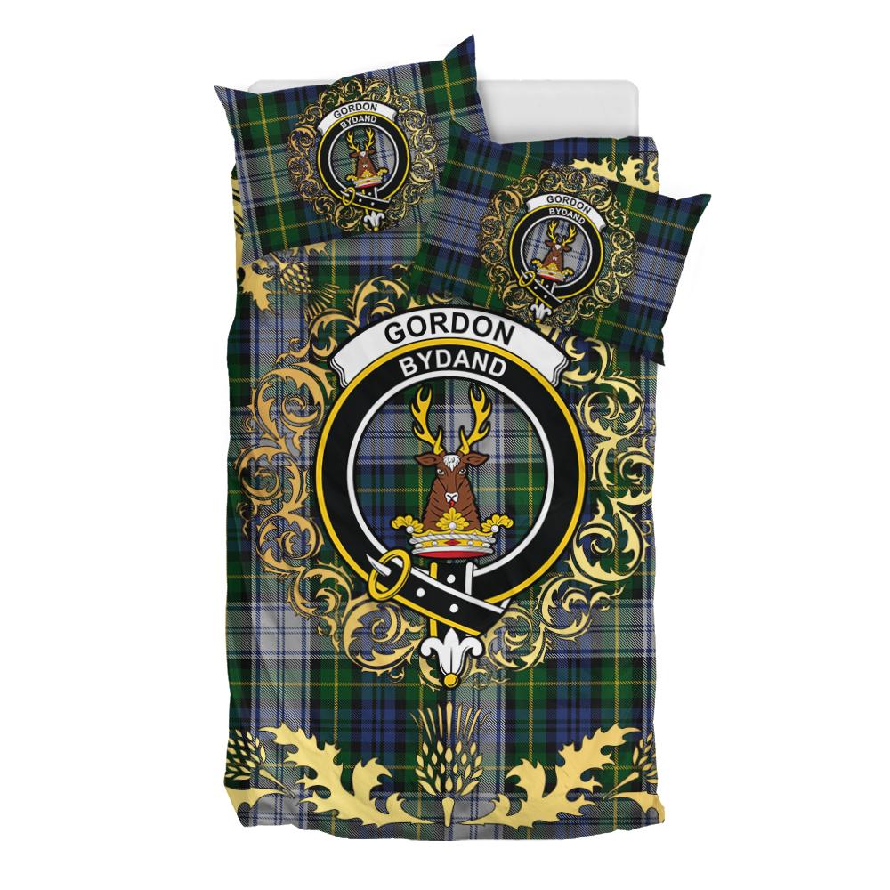 Gordon Dress Tartan Crest Bedding Set - Golden Thistle Style