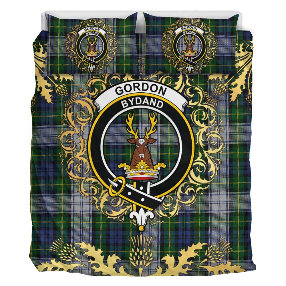 Gordon Dress Tartan Crest Bedding Set - Golden Thistle Style