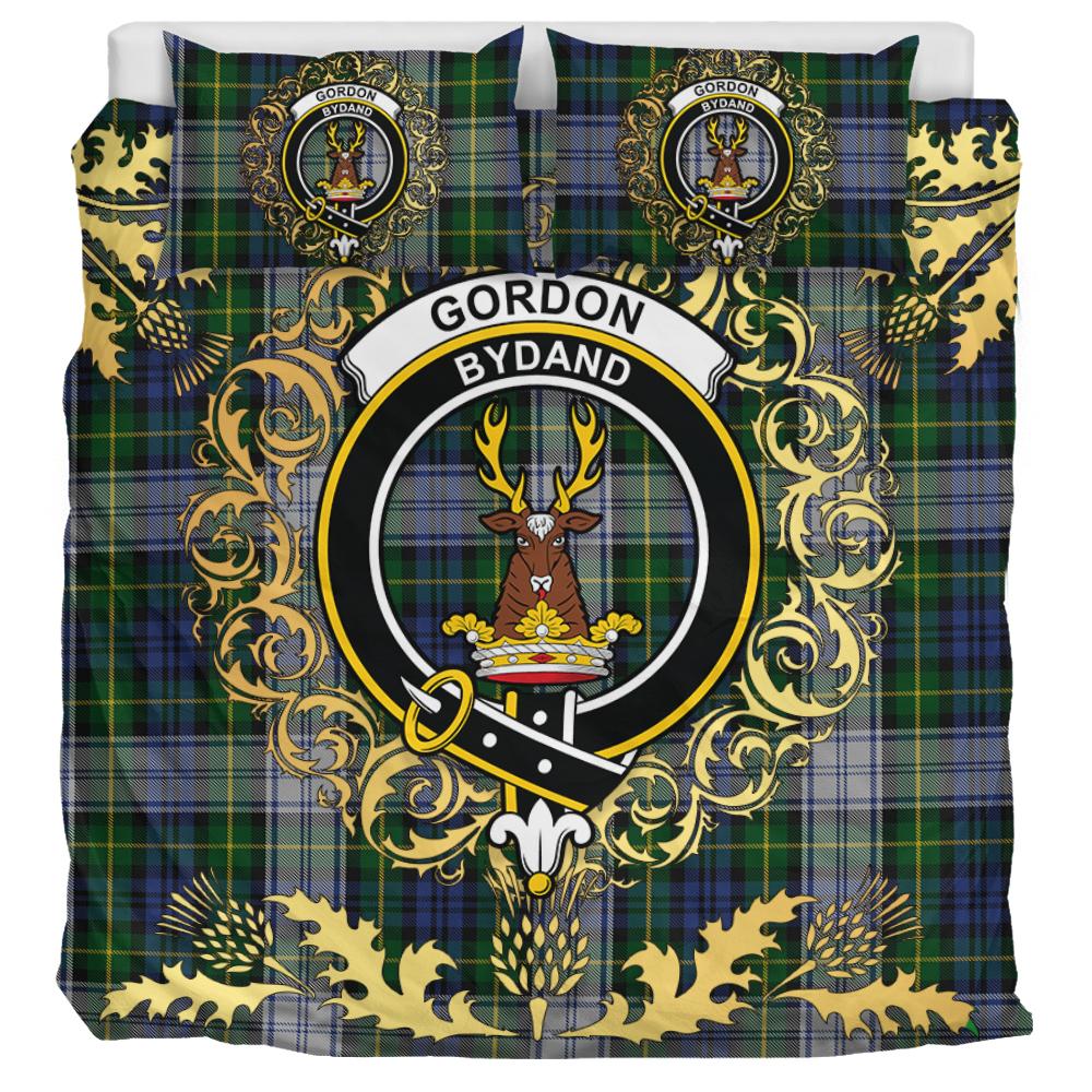 Gordon Dress Tartan Crest Bedding Set - Golden Thistle Style