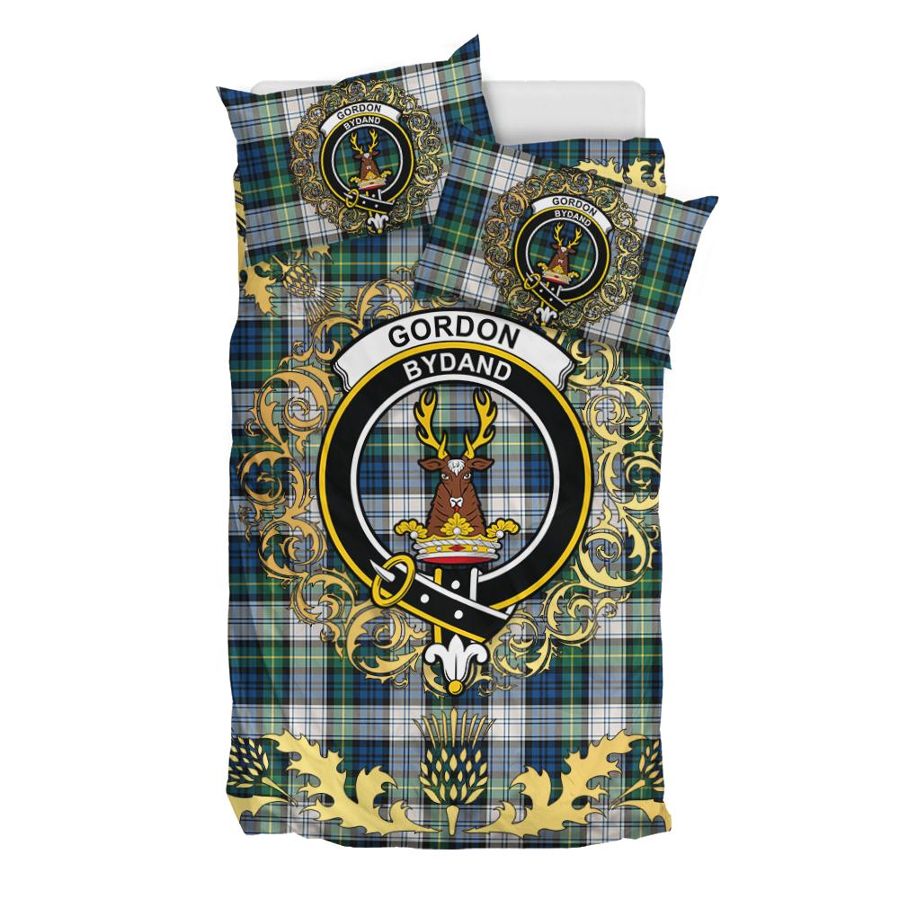 Gordon Dress Ancient Tartan Crest Bedding Set - Golden Thistle Style