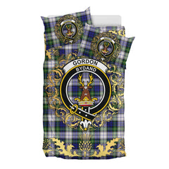 Gordon Dress Modern Tartan Crest Bedding Set - Golden Thistle Style