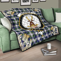 Gordon Dress Modern Tartan Crest Premium Quilt - Gold Thistle Style