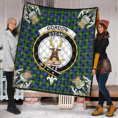 Gordon Modern Tartan Crest Premium Quilt - Gold Thistle Style