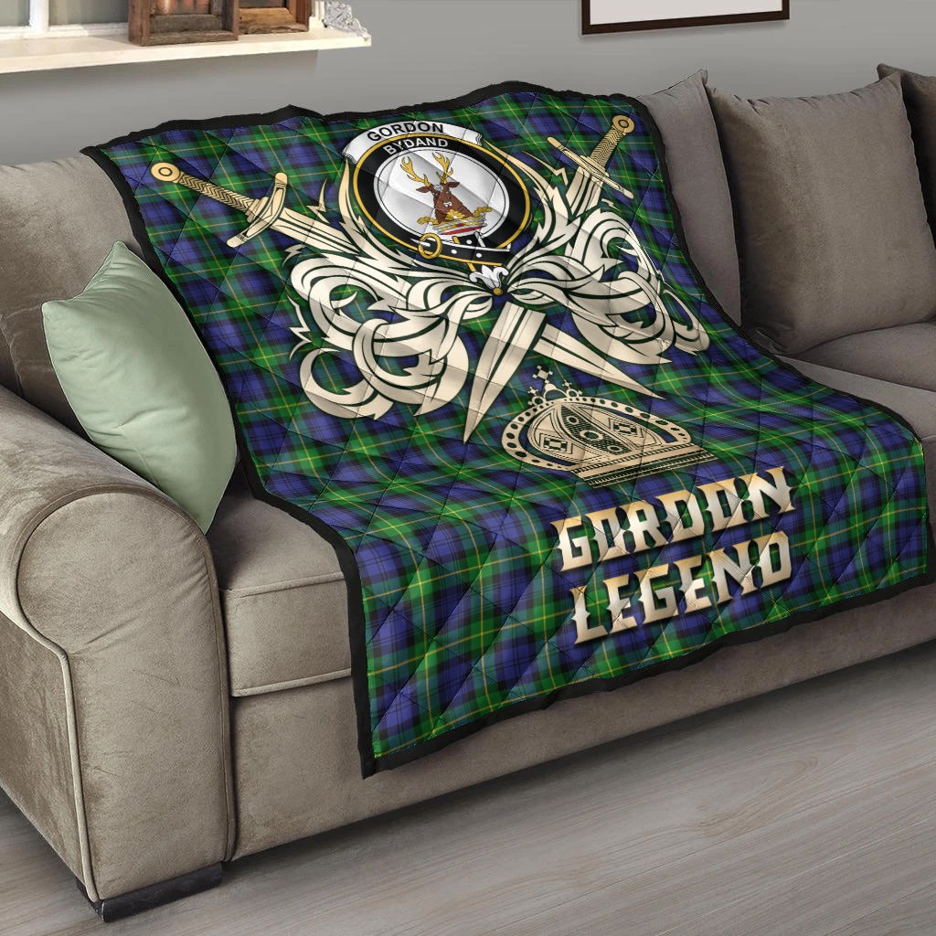 Gordon Modern Tartan Crest Legend Gold Royal Premium Quilt