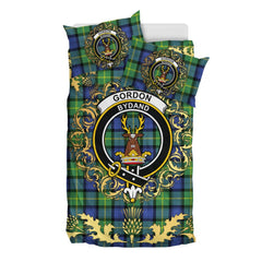 Gordon Old Ancient Tartan Crest Bedding Set - Golden Thistle Style