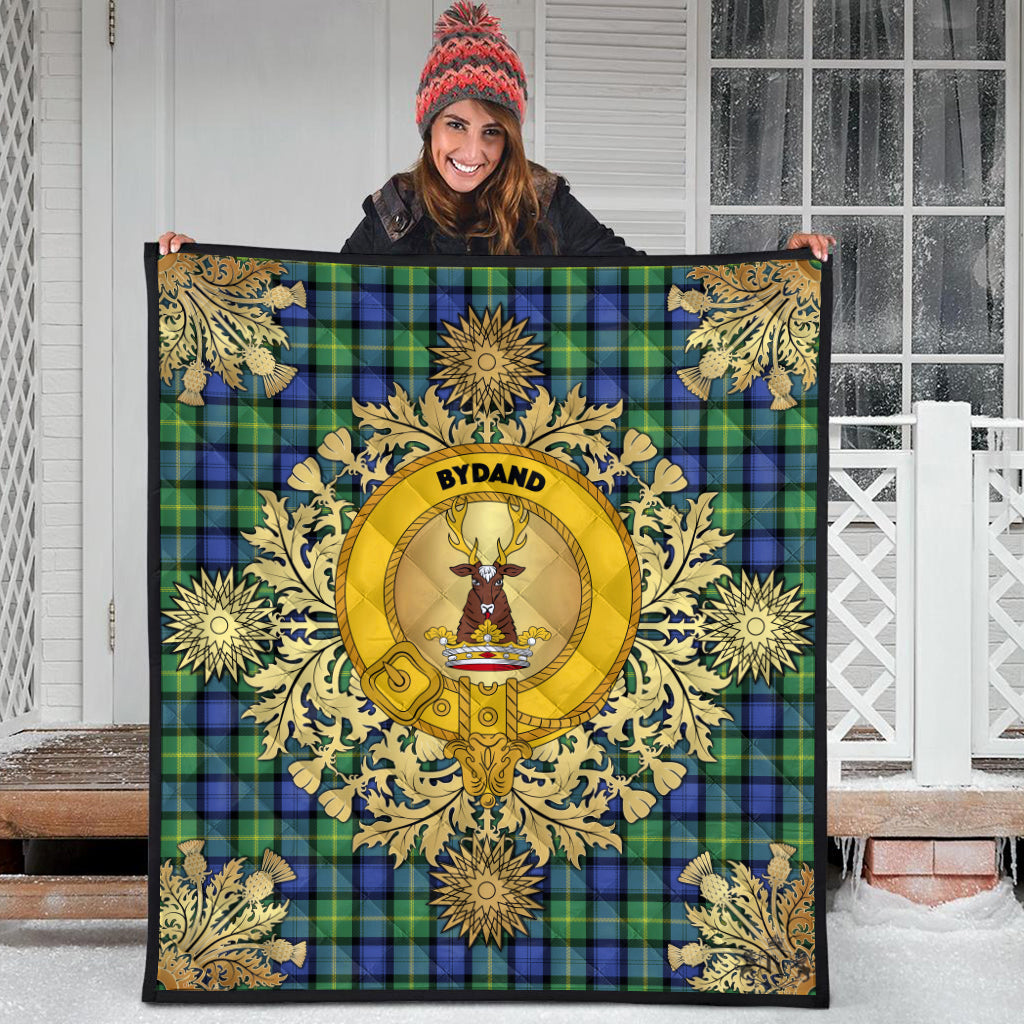 Gordon Old Ancient Tartan Crest Premium Quilt - Gold Thistle Style