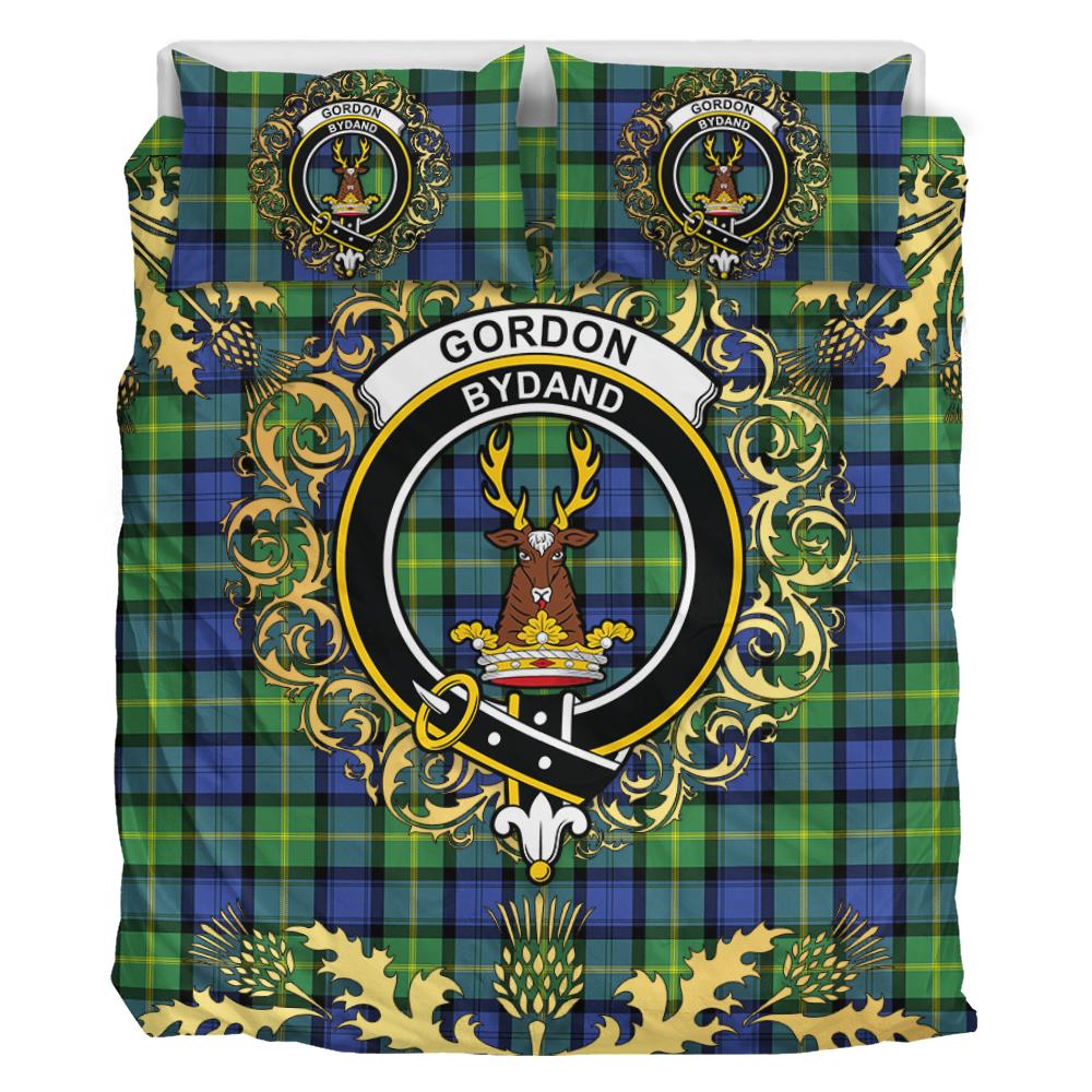 Gordon Old Ancient Tartan Crest Bedding Set - Golden Thistle Style