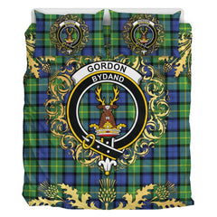 Gordon Old Ancient Tartan Crest Bedding Set - Golden Thistle Style