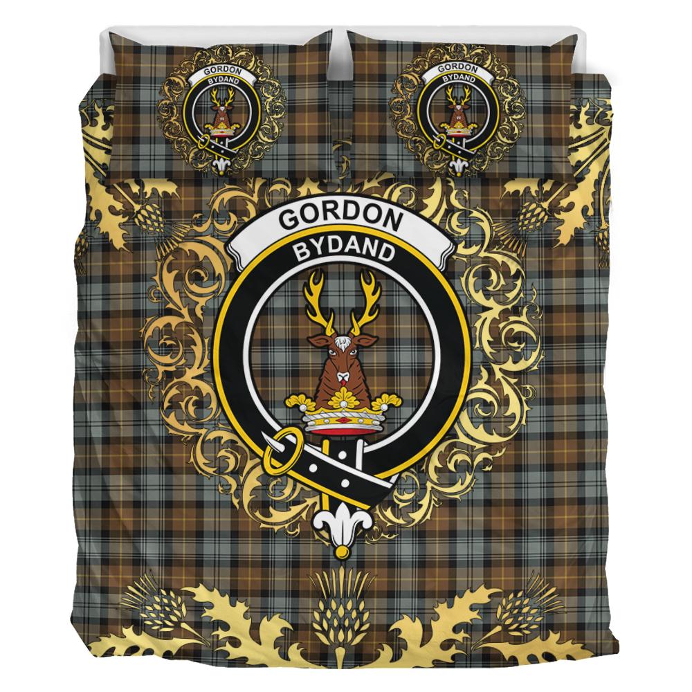 Gordon Weathered Tartan Crest Bedding Set - Golden Thistle Style