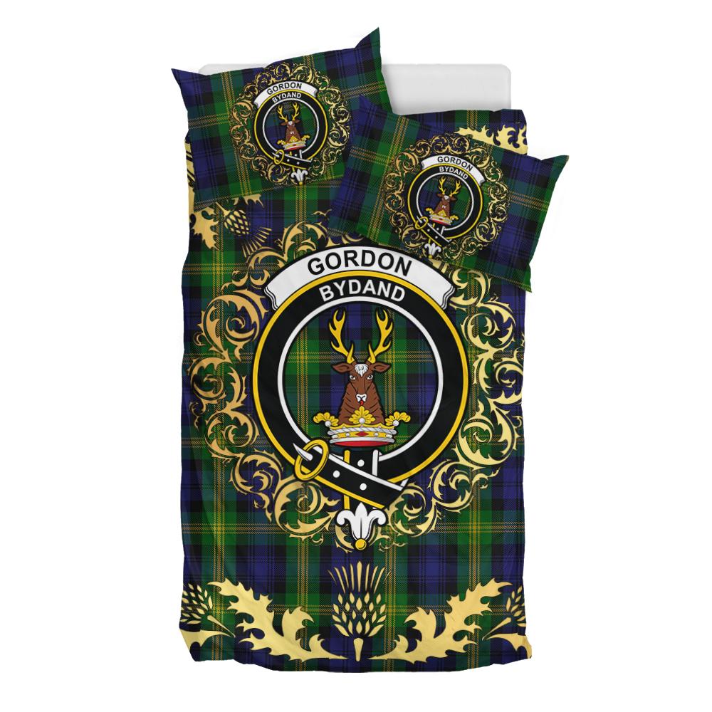 Gordon of Esselmont Tartan Crest Bedding Set - Golden Thistle Style