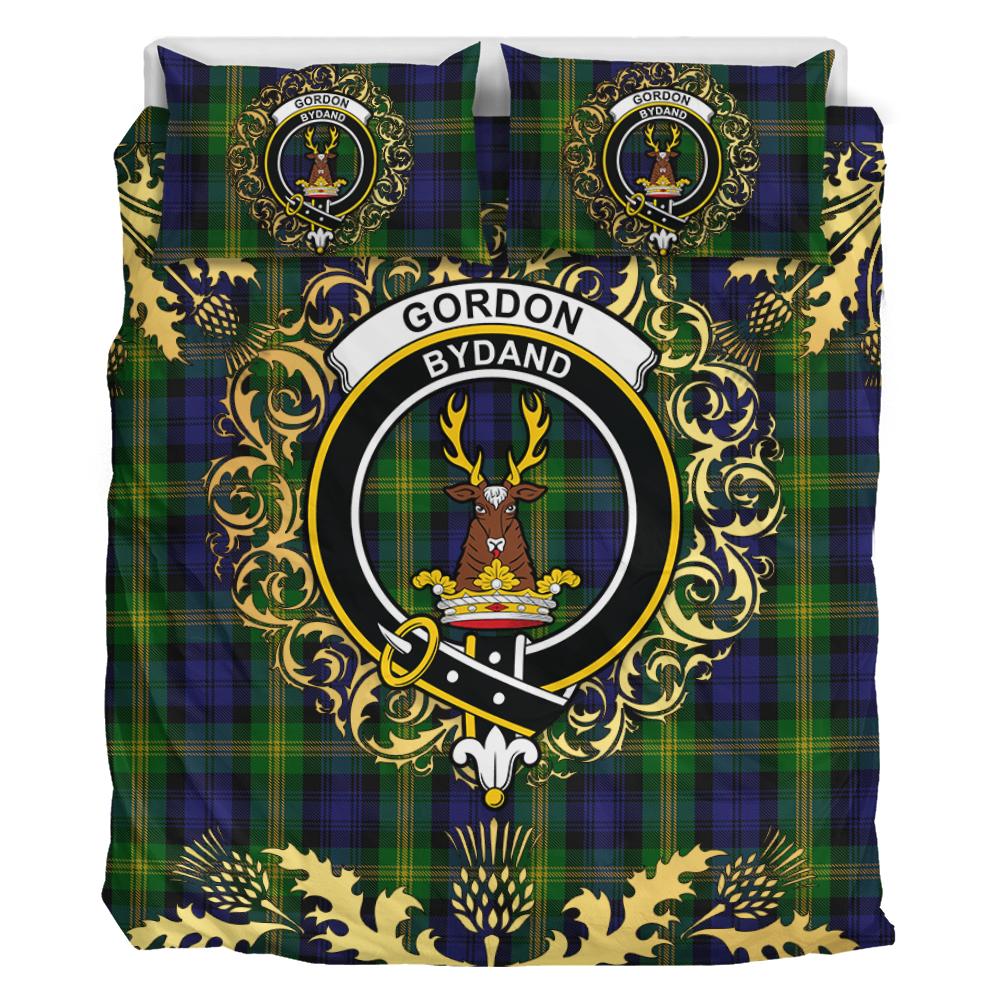 Gordon of Esselmont Tartan Crest Bedding Set - Golden Thistle Style