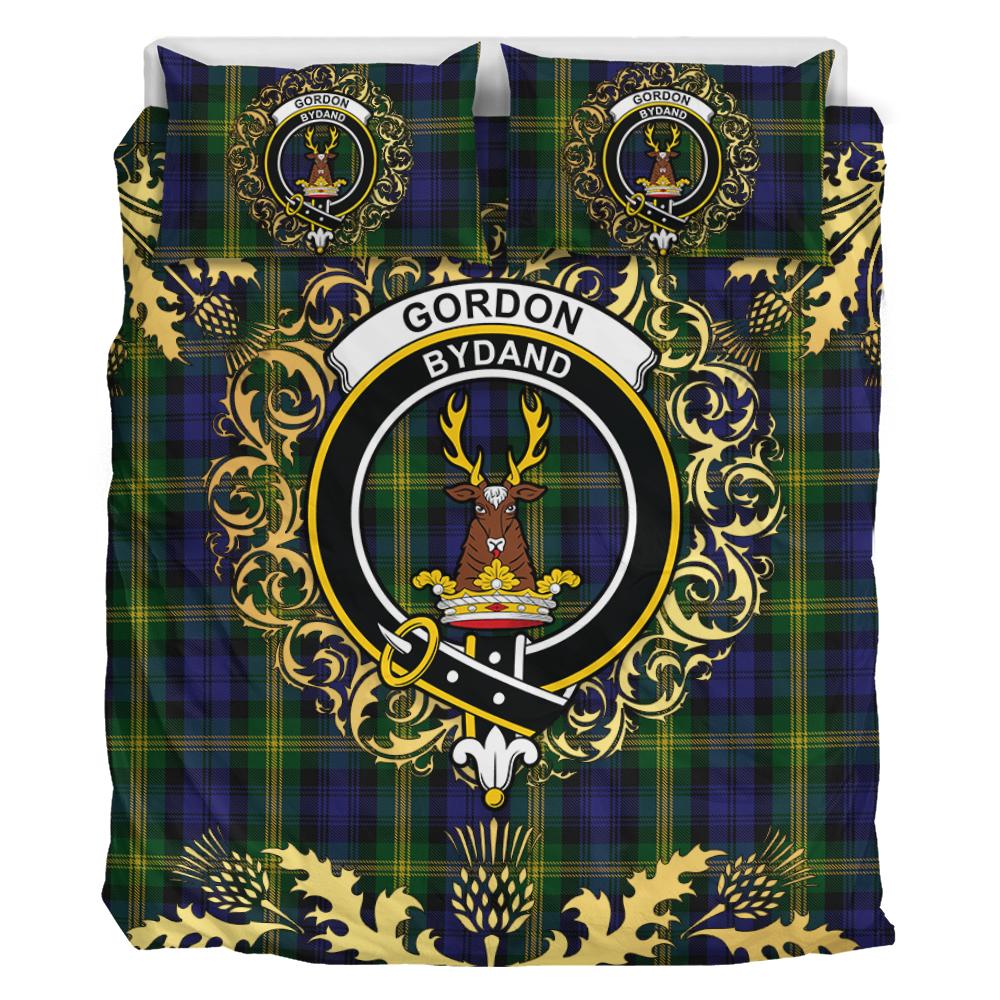Gordon of Esslemont Tartan Crest Bedding Set - Golden Thistle Style