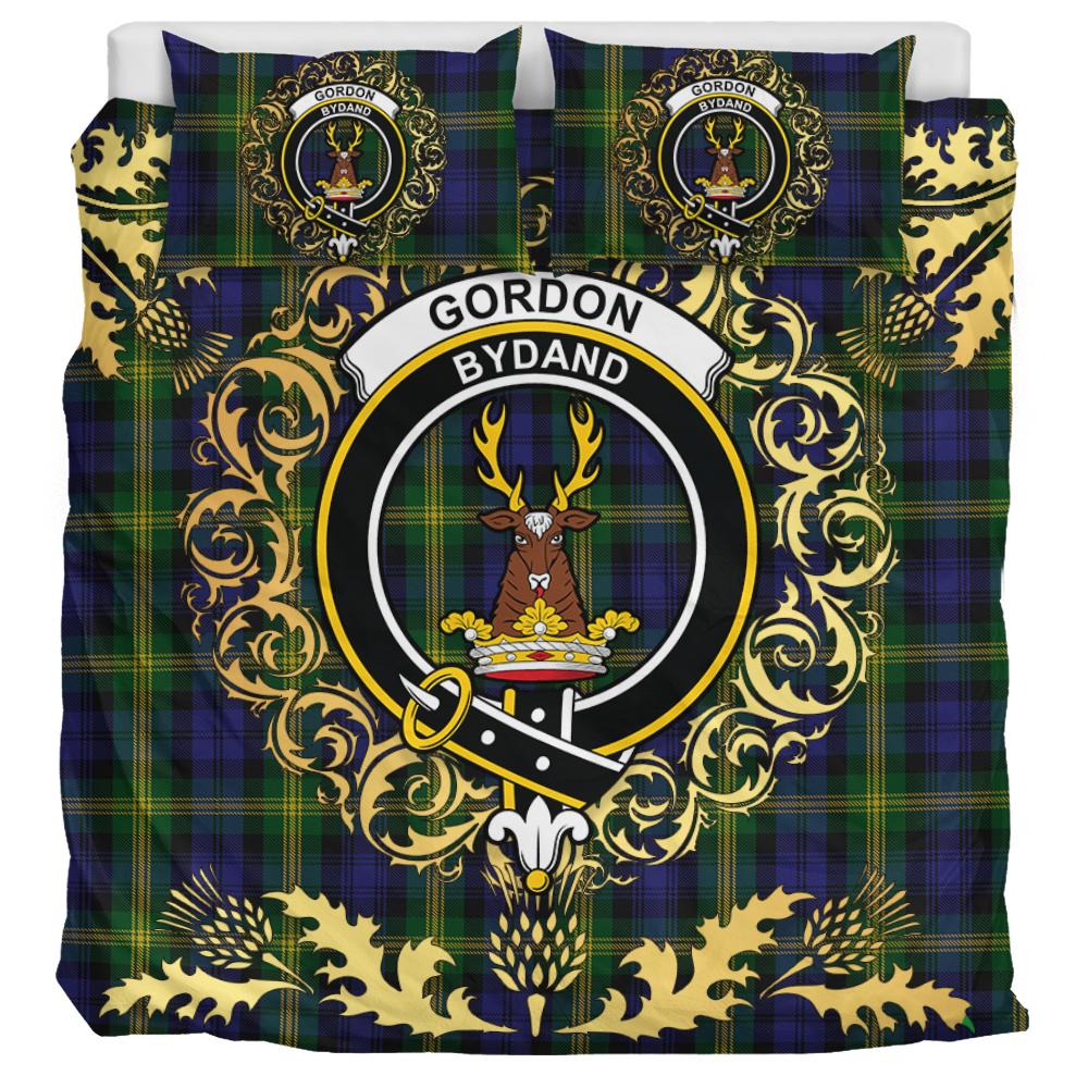 Gordon of Esslemont Tartan Crest Bedding Set - Golden Thistle Style