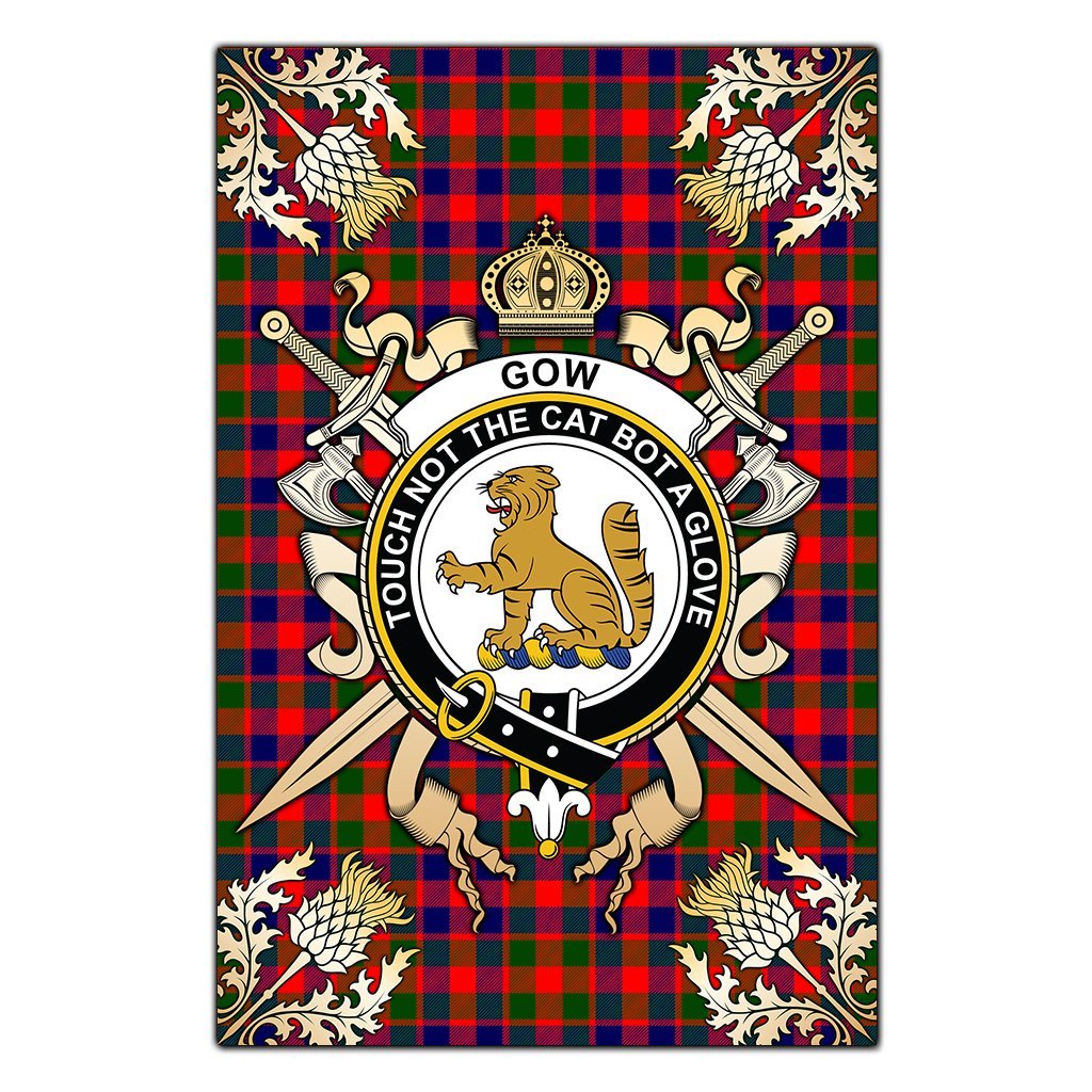 Gow Modern Tartan Crest Black Garden Flag - Gold Thistle Style