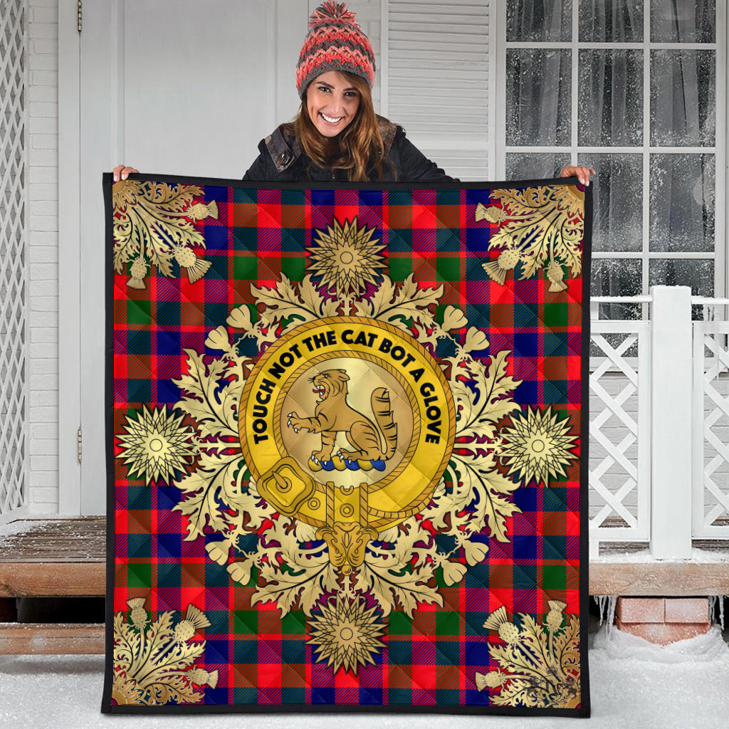Gow Of McGouan Tartan Crest Premium Quilt - Gold Thistle Style