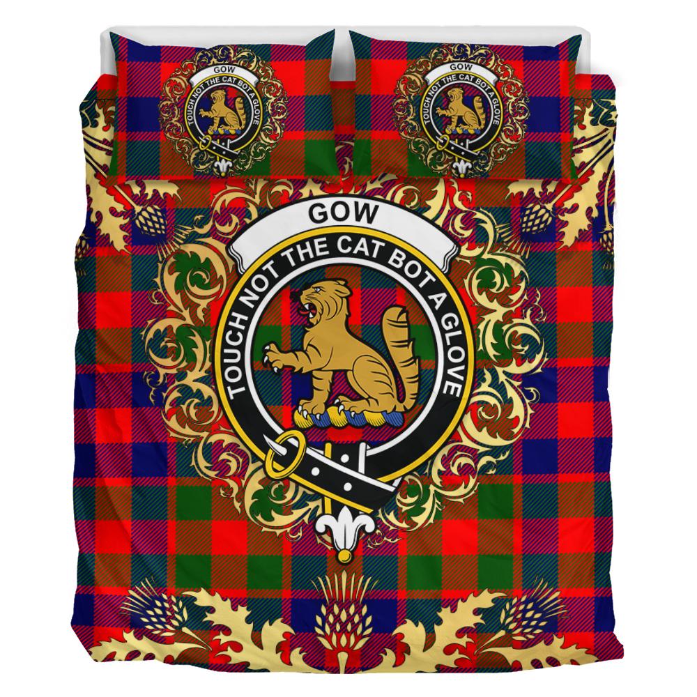 Gow of McGouan Tartan Crest Bedding Set - Golden Thistle Style