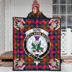 Gow of Skeoch Tartan Crest Premium Quilt - Gold Thistle Style