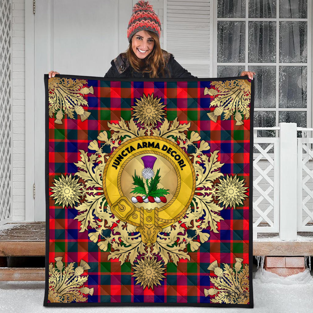 Gow Of Skeoch Tartan Crest Premium Quilt - Gold Thistle Style