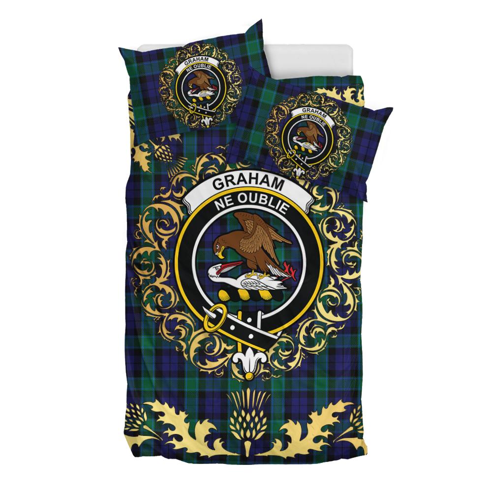 Graham of Menteith Tartan Crest Bedding Set - Golden Thistle Style