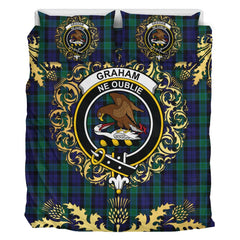 Graham of Menteith Tartan Crest Bedding Set - Golden Thistle Style
