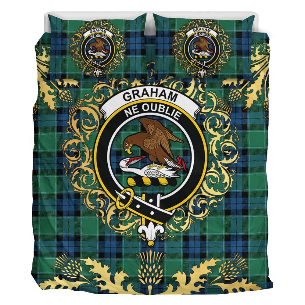 Graham of Menteith Ancient Tartan Crest Bedding Set - Golden Thistle Style