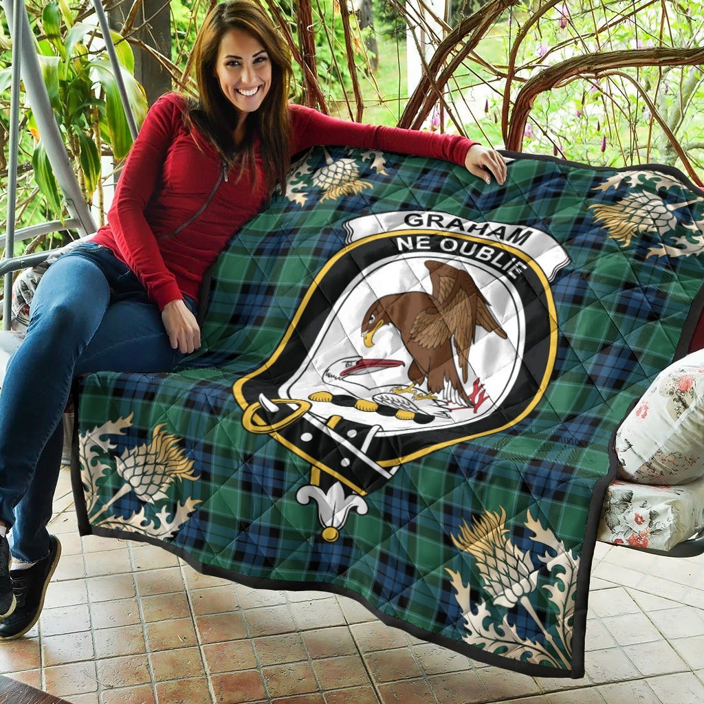 Graham of Menteith Ancient Tartan Crest Premium Quilt - Gold Thistle Style