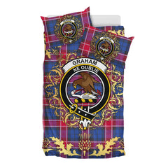 Graham of Menteith Red 02 Tartan Crest Bedding Set - Golden Thistle Style