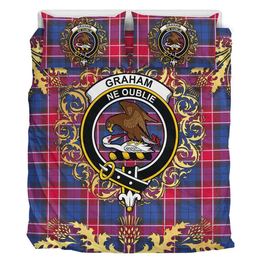Graham of Menteith Red 02 Tartan Crest Bedding Set - Golden Thistle Style