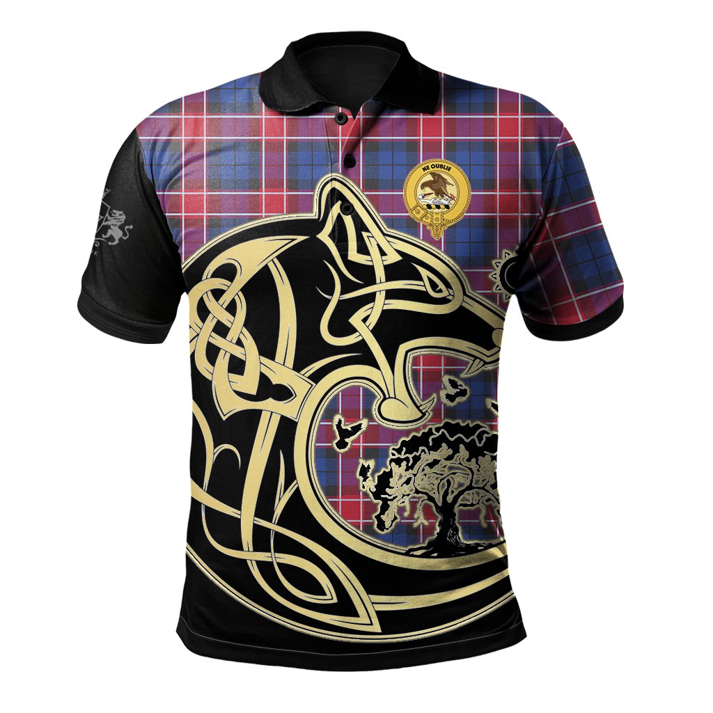 Graham of Menteith Red Tartan Polo Shirt Viking Wolf