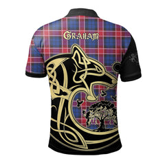 Graham of Menteith Red Tartan Polo Shirt Viking Wolf