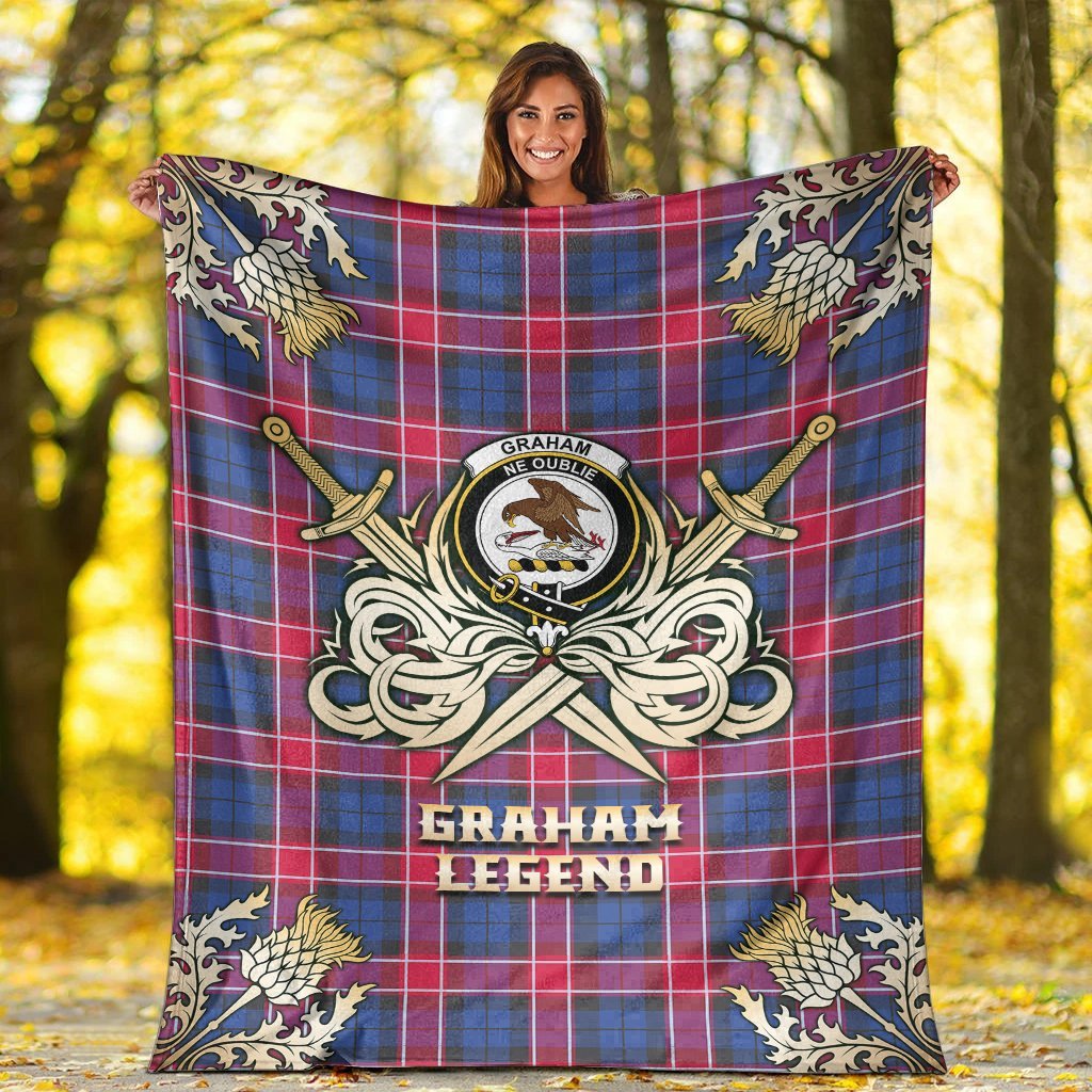 Graham of Menteith Red Tartan Gold Courage Symbol Blanket