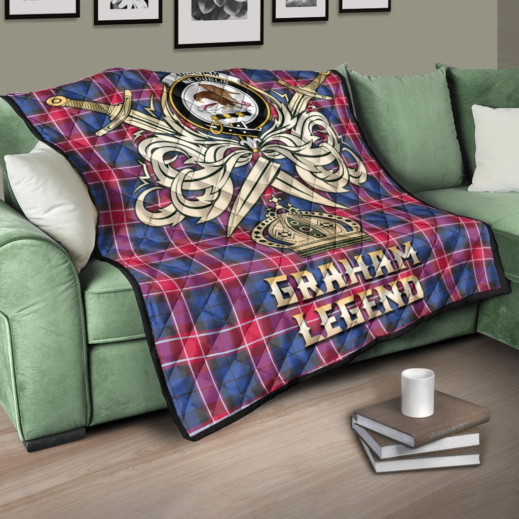 Graham of Menteith Red Tartan Crest Legend Gold Royal Premium Quilt